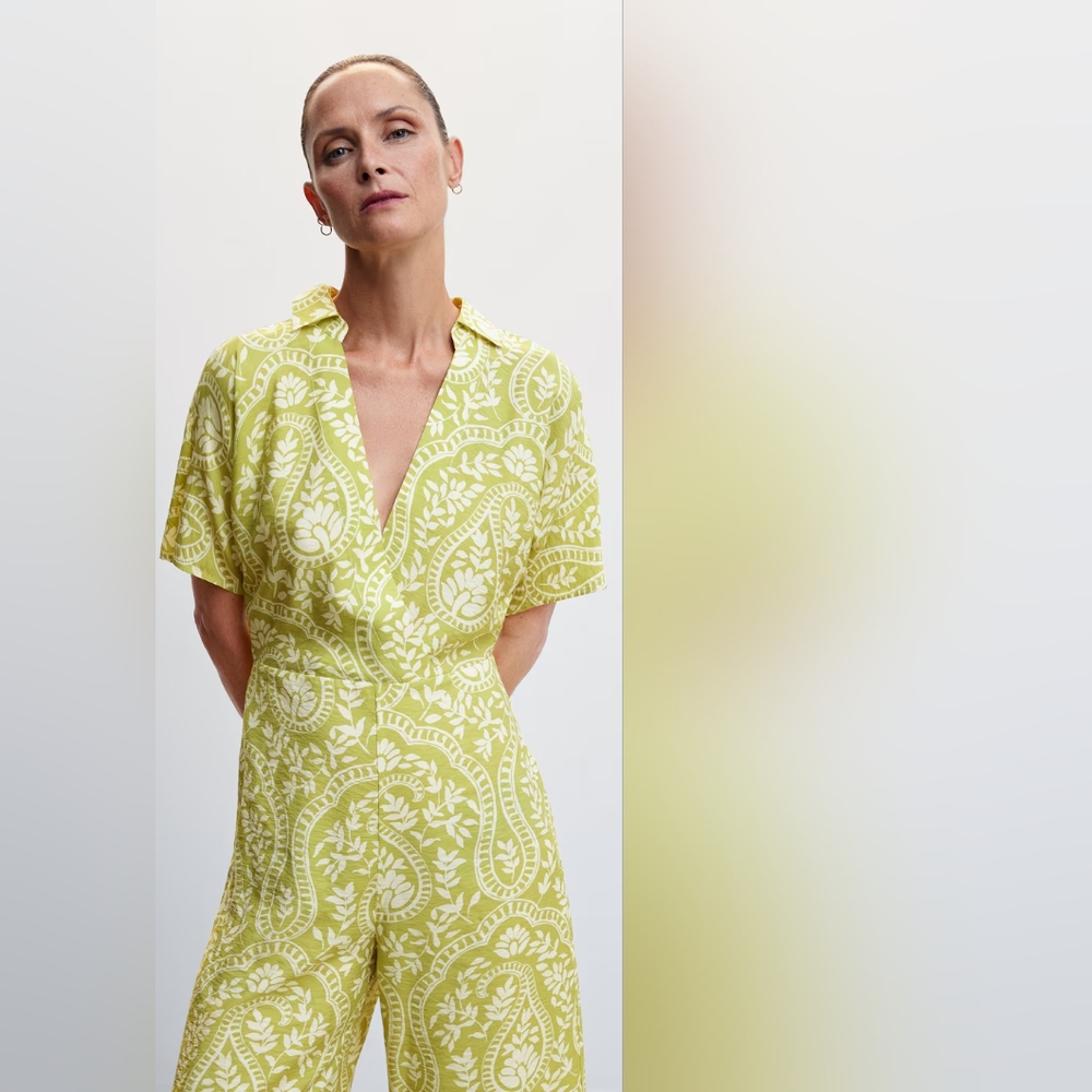 Mango Green Paisley Print Short Sleeve Jumpsuit - Picture 5 of 5